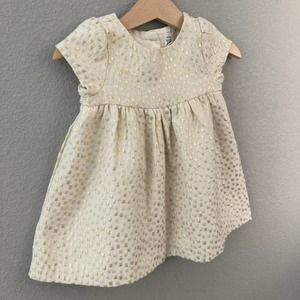 Baby Gap Metallic Jacquard Short Sleeve Dress - Cream Gold - 6-12M